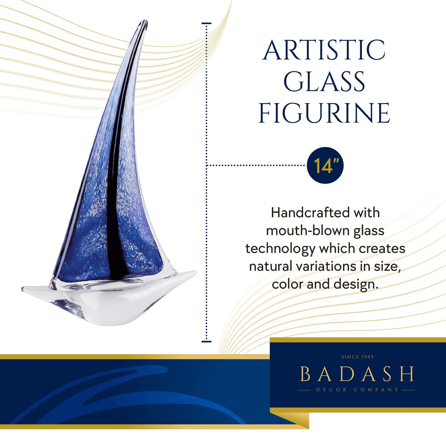 Badash Artistic Blue Sailboat Handcrafted Glass Figurine QGM23764
