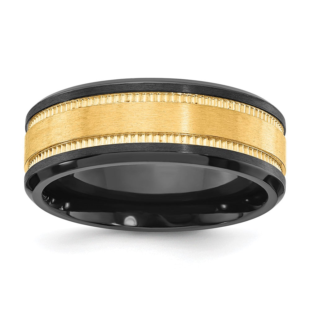 Black Zirconium Brushed & Polished w/Yellow IP-plated Center 8mm Band Size - 12.5