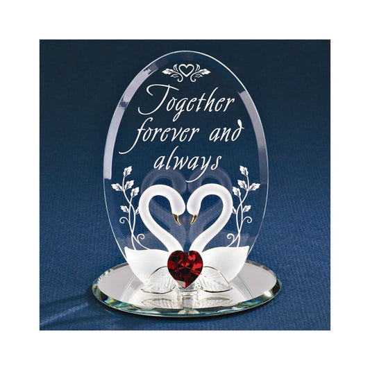 Swan Pair with Red Crystal Heart TOGETHER FOREVER AND ALWAYS Handcrafted Glass Figurine Q-GP6030