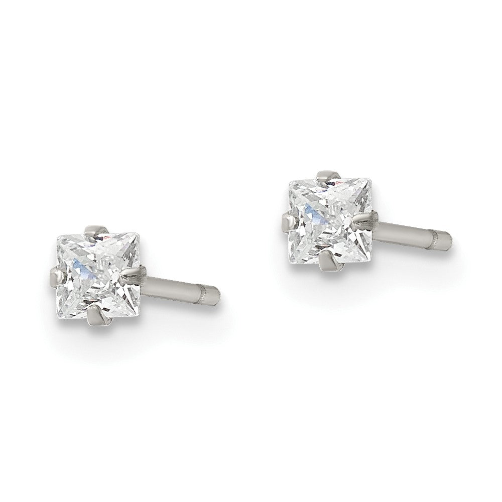Stainless Steel Polished 3mm Square CZ Stud Post Earrings