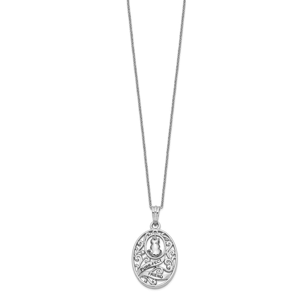 Sentimental Expressions Sterling Silver Rhodium-plated Antiqued Animal Friends-Cat 18in Necklace 18 Inches
