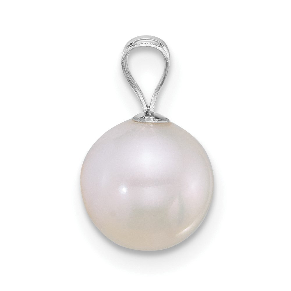10k White Gold Polished 8-9mm Round White Freshwater Cultured Pearl Pendant