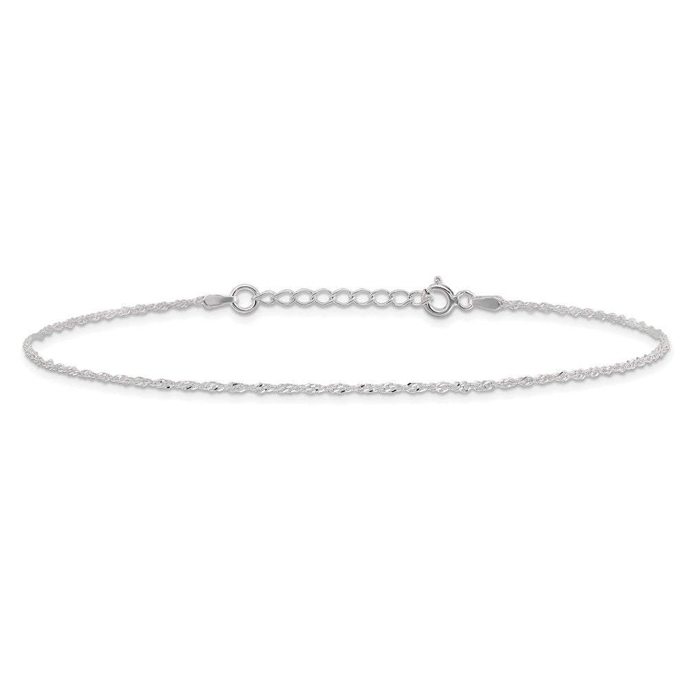 Sterling Silver 1.3mm Singapore 9in Plus 1in ext. Chain Anklet 9 inches