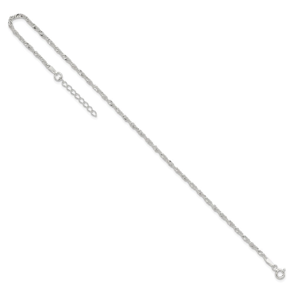 Sterling Silver 2mm Singapore 9in Plus 1in ext. Chain Anklet 9 inches