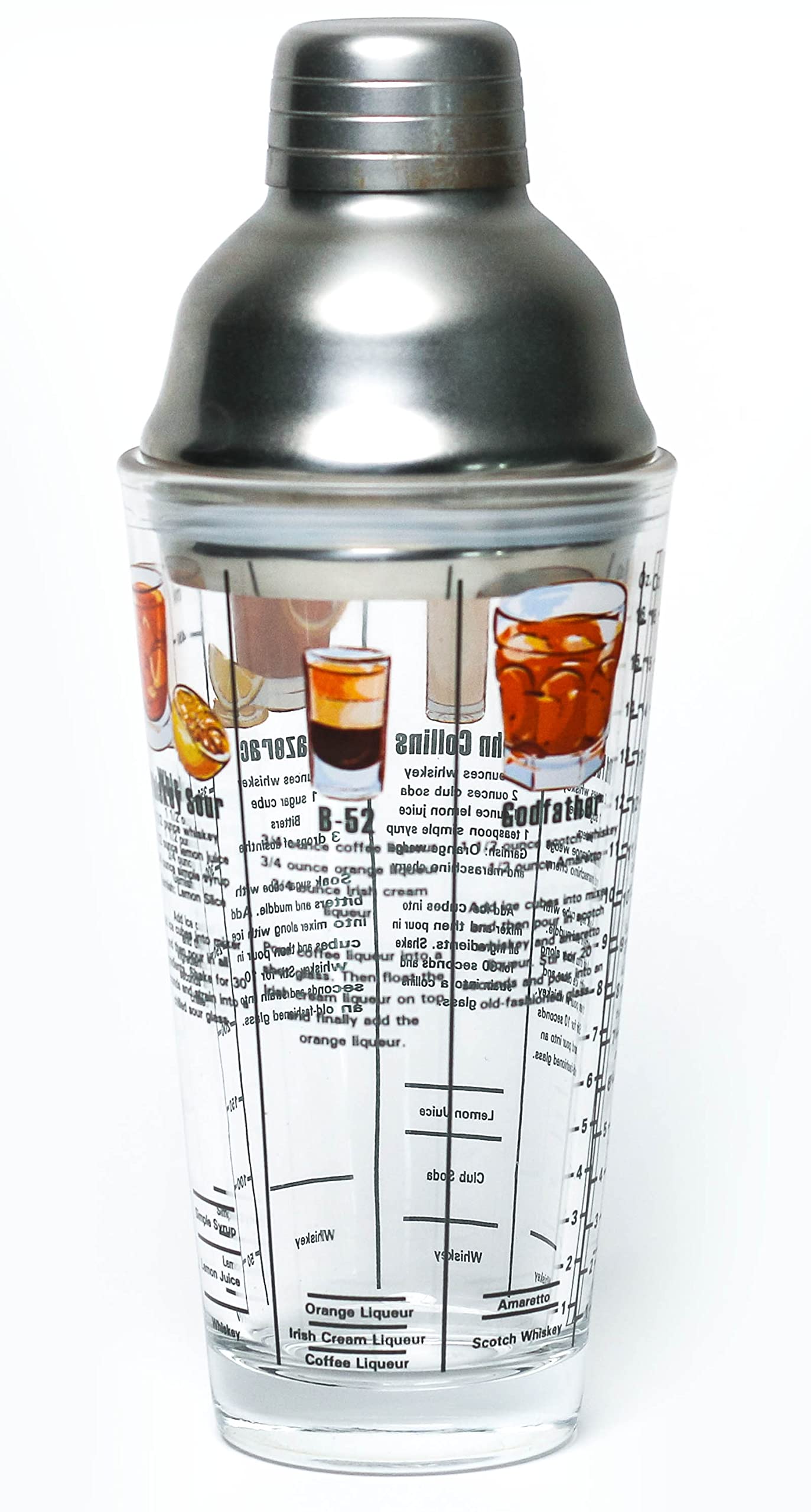 16 ounce Whiskey Recipes Printed Glass Cocktail Shaker Q-GM22650