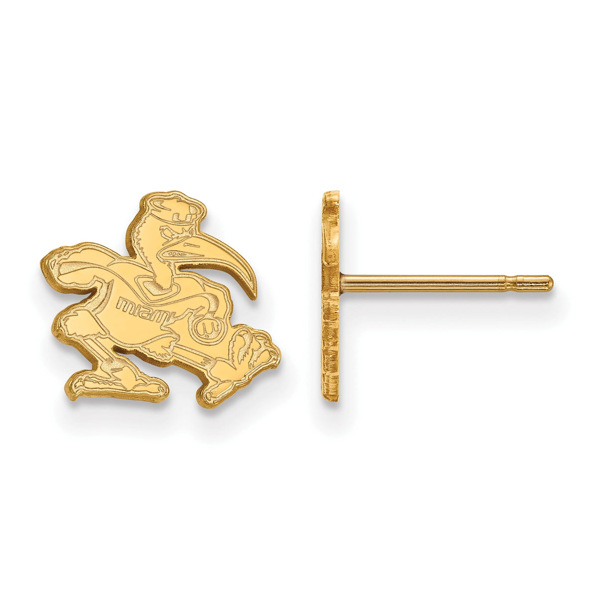 Sterling Silver Gold-plated LogoArt University of Miami Florida Sebastian Extra Small Post Earrings #Q-GP050UMF