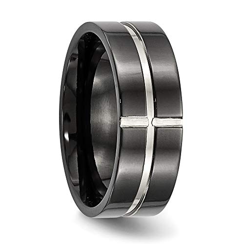 Titanium Polished Black IP-plated 8mm Grooved Comfort Fit Band Size - 13