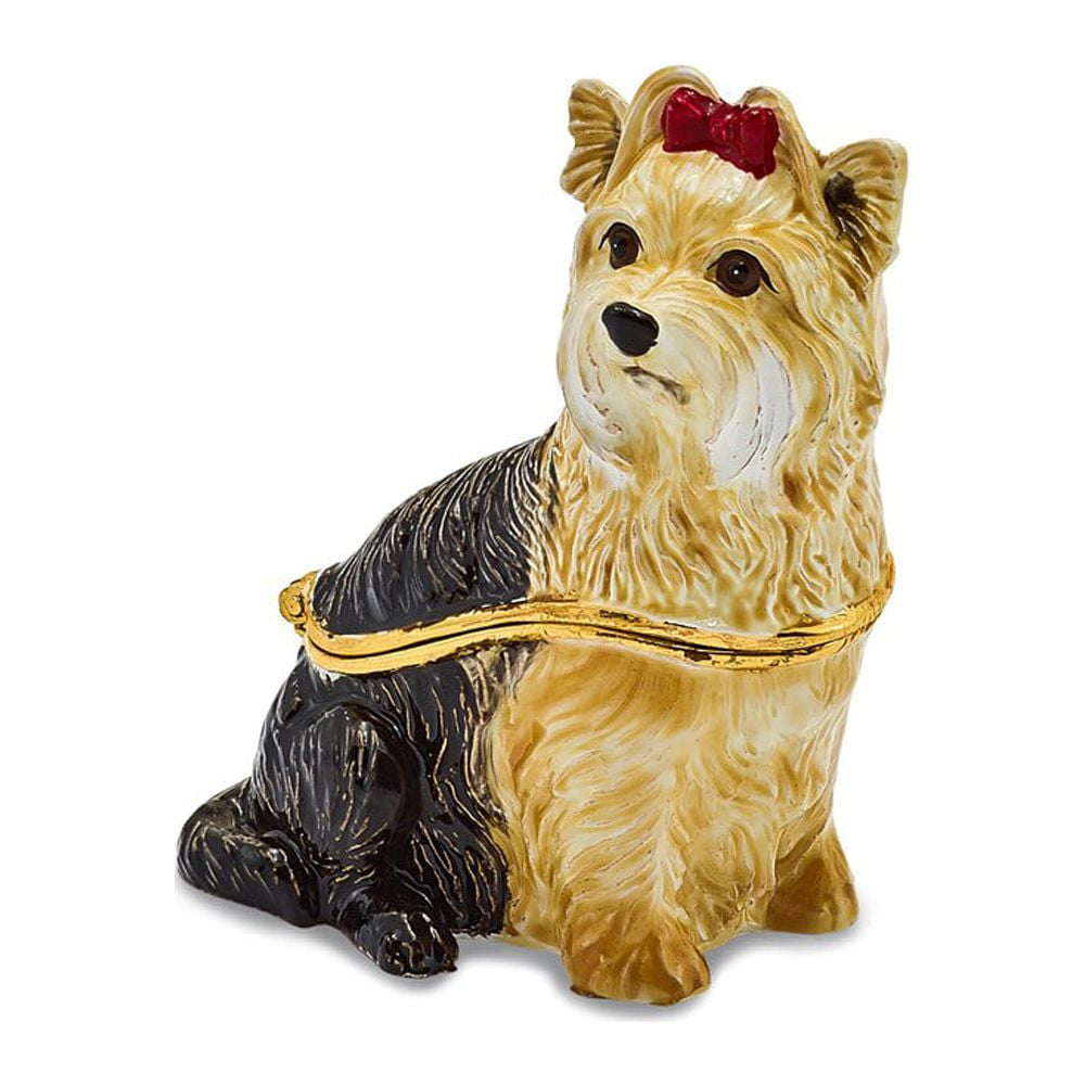 Jere Luxury Giftware Bejeweled KIMBERLY Yorkshire Terrier Pewter and Enamel Trinket Box and Matching Pendant Charm