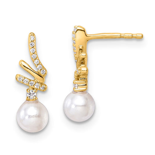 10ky Diamond & Pearl Post Earrings