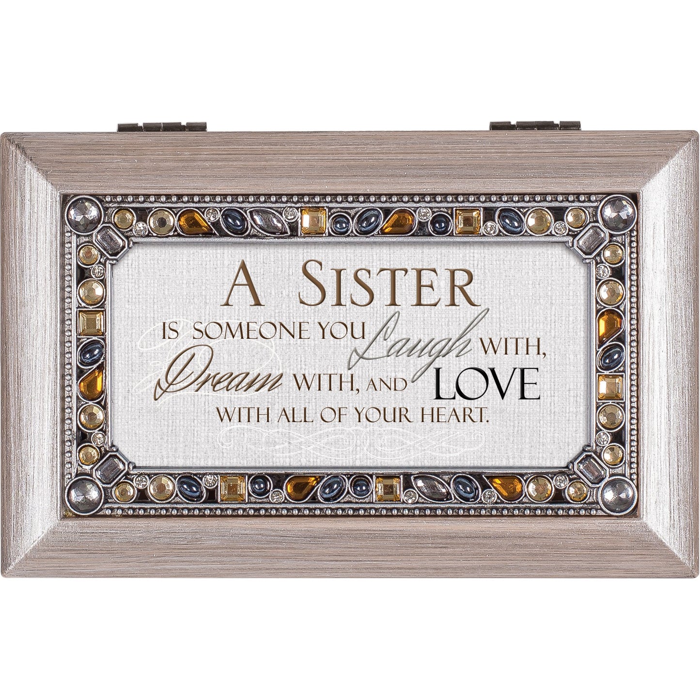 Jeweled Woodgrain Resin SISTER Sentiment Music Box (Plays Edelweiss) QGM18594