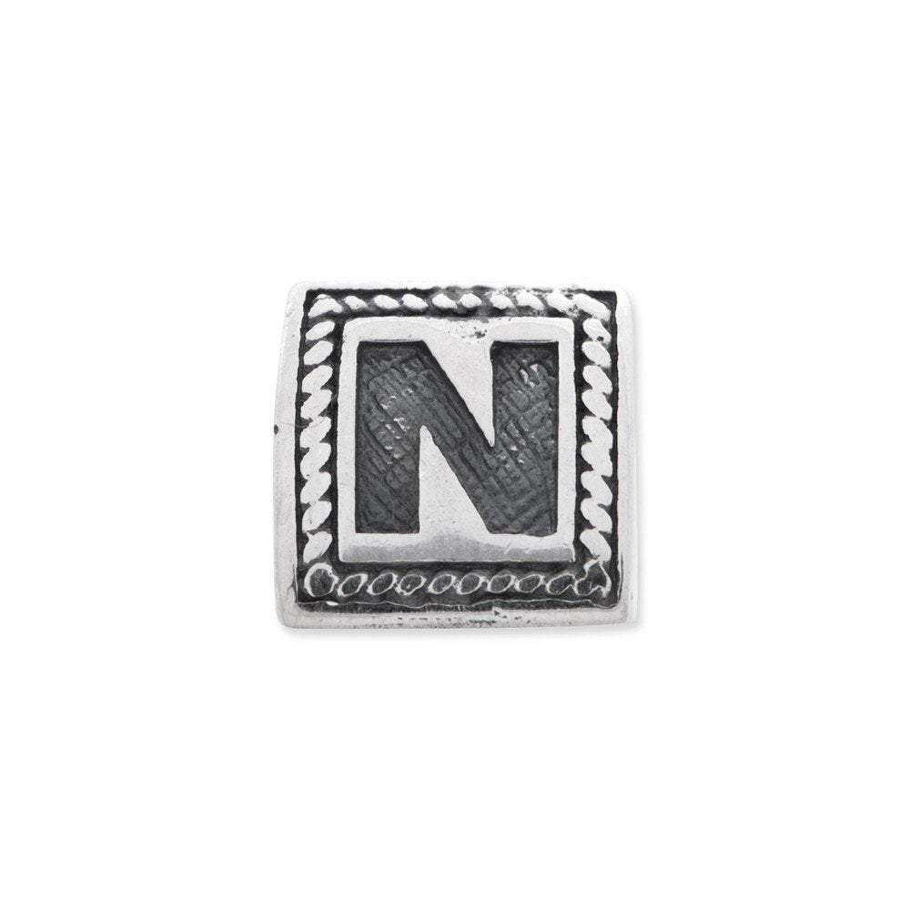 925 Sterling Silver Polished Artisan Oxidized Reflections Letter Name Personalized Monogram Initial N Triangle Block Bea