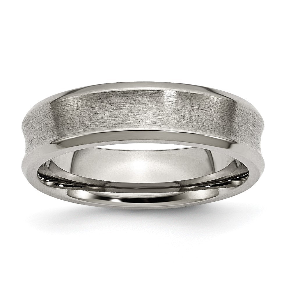 Titanium Brushed & Polished Concave 6mm Beveled Edge Band Size - 10