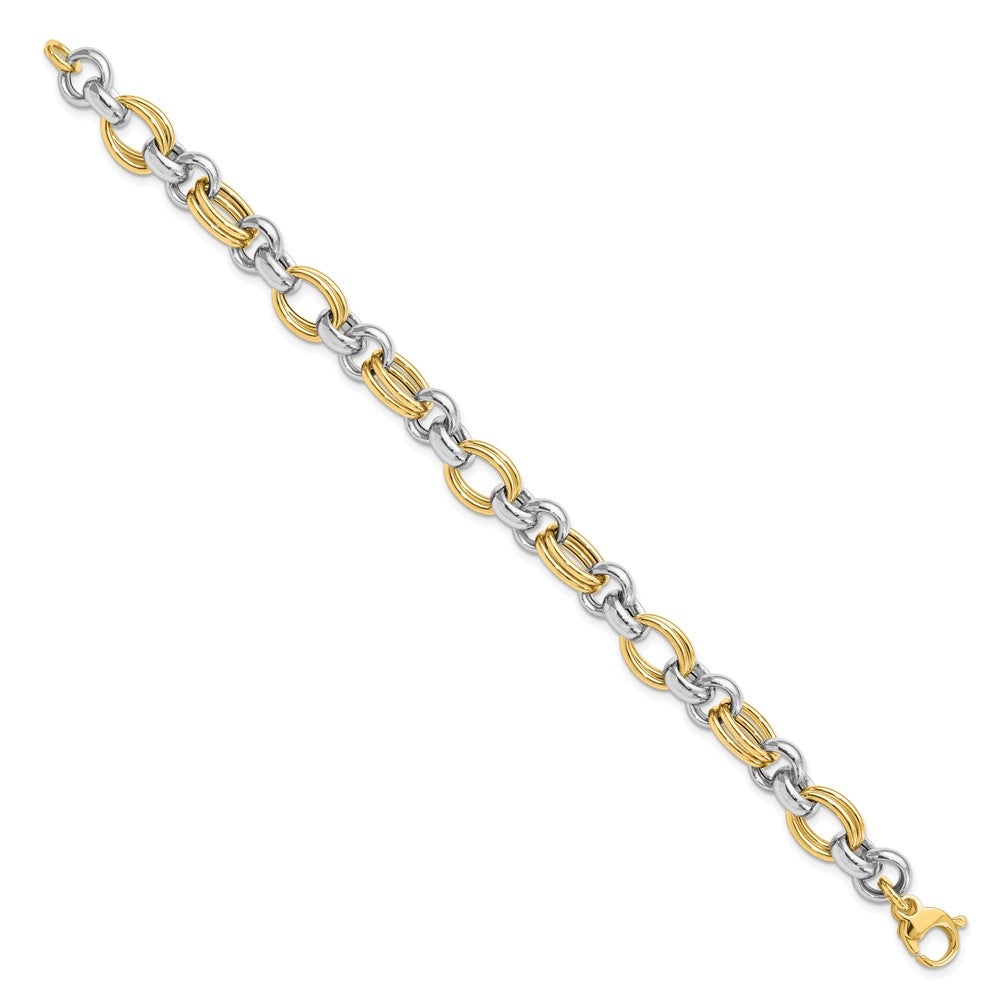 14K Two-tone Polished Link Bracelet 7.5  inches