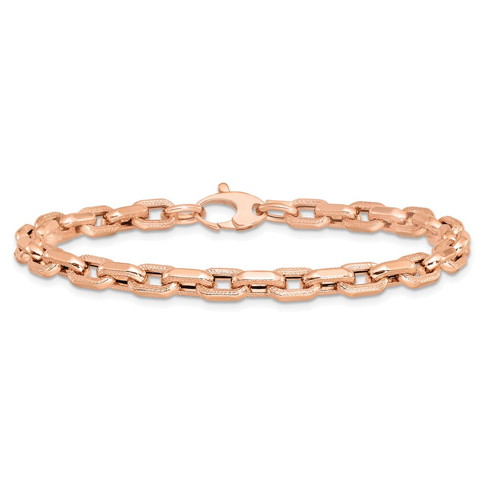 14K Rose Gold Polished and Textured Fancy Link Bracelet 7.5  inches