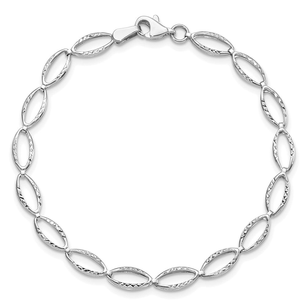 14K White Gold Polished and D/C Bracelet 7  inches