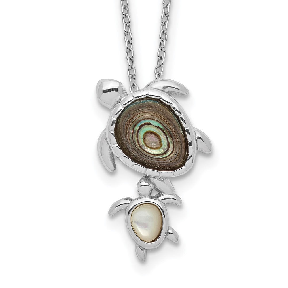Sterling Silver Rhodium-plated Polished Abalone and Mother of Pearl Turtle 18 inch Necklace 18 Inches
