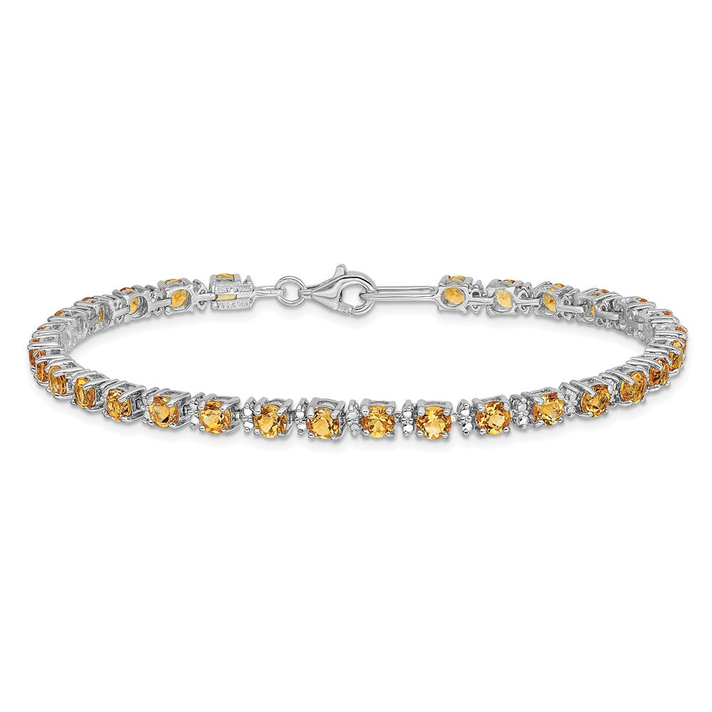 Sterling Silver Rhodium-plated Citrine and Diamond Bracelet 7 inches