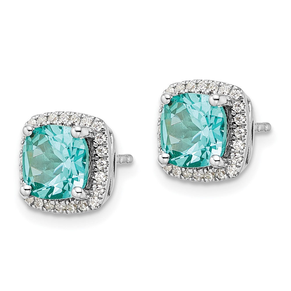 14K White Gold Pure Serenity Lab Grown Diamond Cushion Created Paraiba Earrings