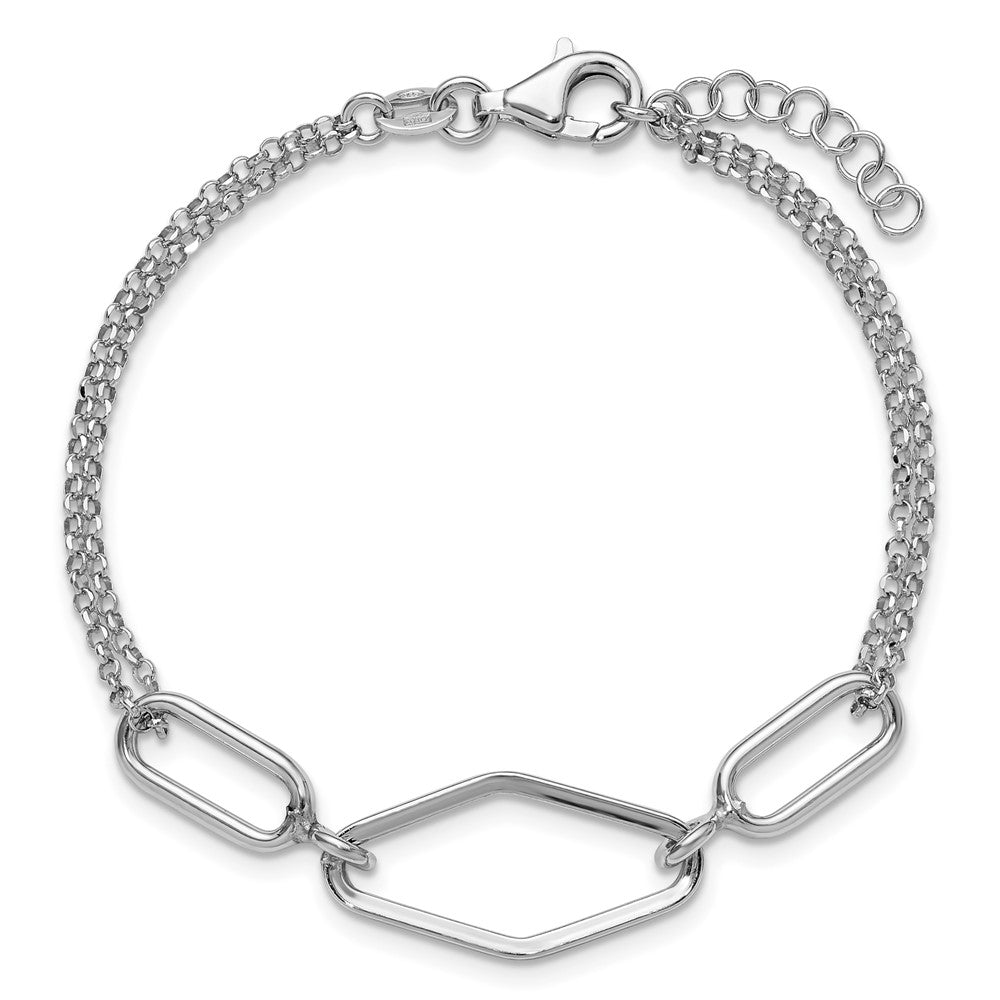 SS RH-plat Polish/Dia-cut Fancy 2-strand w/.75in ext. Bracelet 7.5  inches