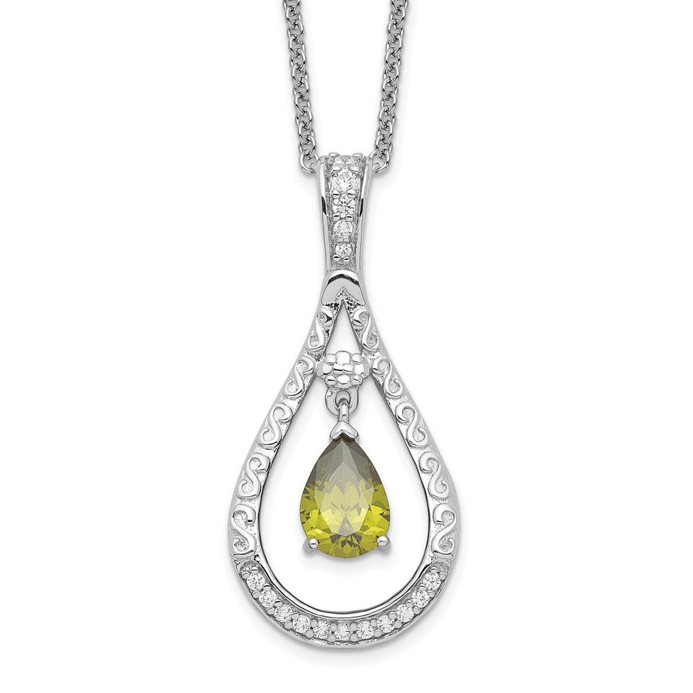 Sentimental Expressions Sterling Silver Rhodium-plated Aug. CZ Stone Never Forget Tear 18in Birthstone Necklace 18 Inches