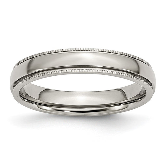 Stainless Steel Polished 4mm Grooved and Beaded Band Size - 7