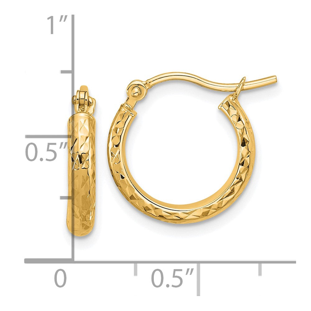 14k Diamond-cut 2.8x15mm Hollow Hoop Earrings