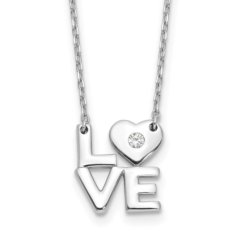 Sterling Silver Rhodium-plated CZ LOVE 16in w/2in ext. Necklace 16 Inches
