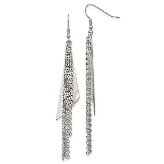 Stainless Steel Polished Multi Chain Dangle Shepherd Hook Earrings