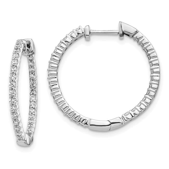 14k White Gold 5/8 carat Diamond In/Out Hinged Hoop Earrings
