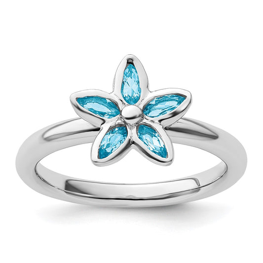 Sterling Silver Stackable Expressions Blue Topaz Flower Ring Size -6