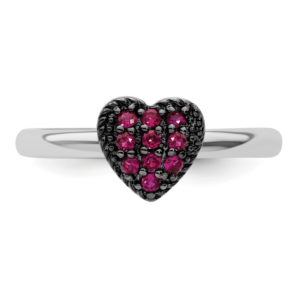 Sterling Silver Stackable Expressions Cr Ruby Heart Ring Size -10