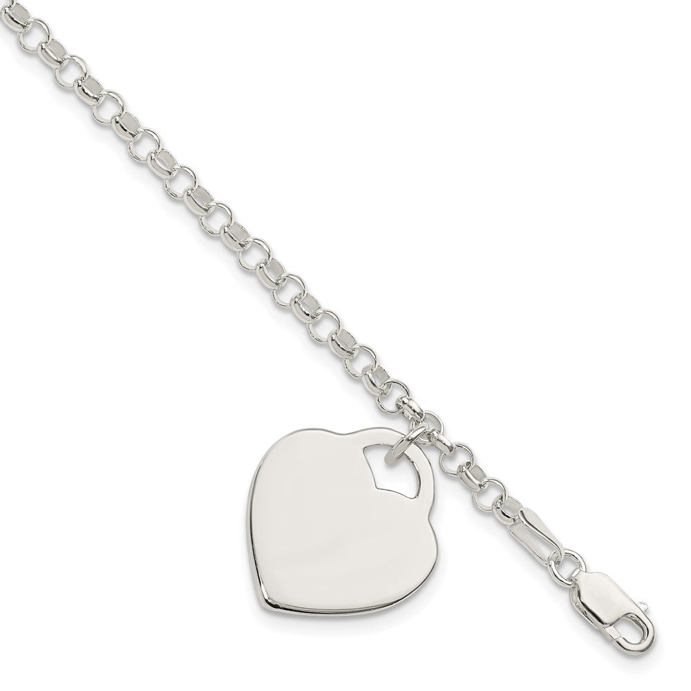 Sterling Silver Engraveable Heart Bracelet 7 inches