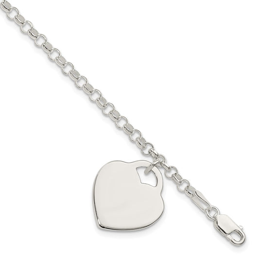 Sterling Silver Engraveable Heart Bracelet 7 inches