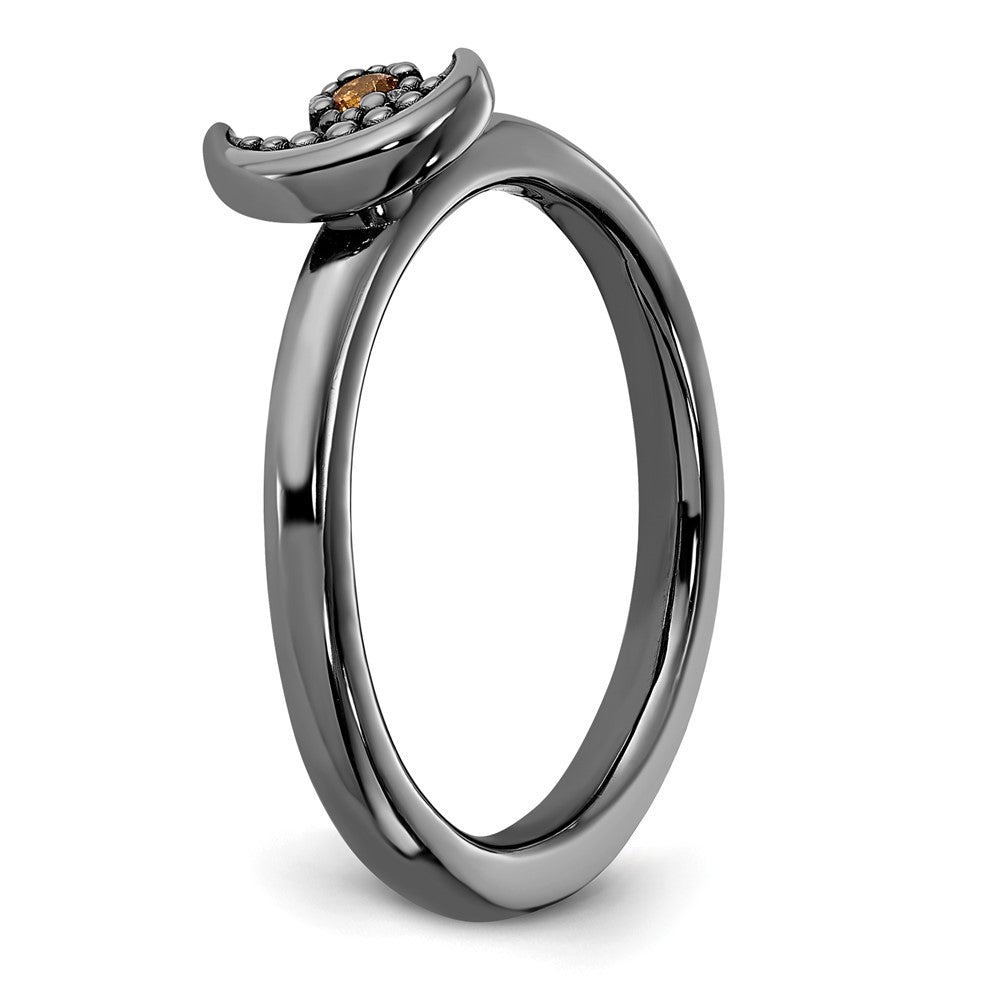 Sterling Silver Stackable Expressions Black Rhodium Citrine Moon Ring Size -8