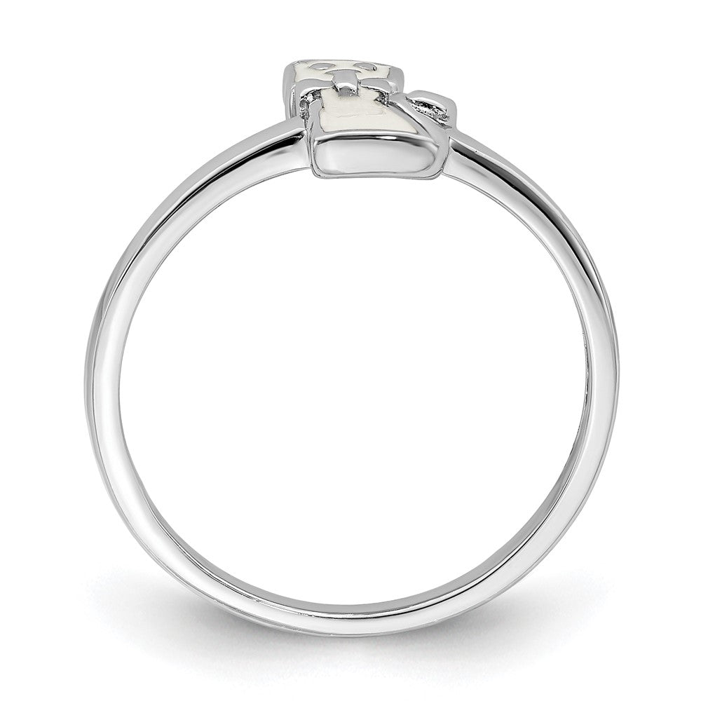 Sterling Silver Rhodium-plated Childs Enameled White Cat Ring