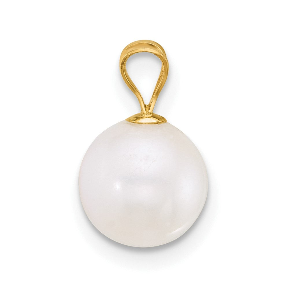 10k Polished 8-9mm Round White Freshwater Cultured Pearl Pendant