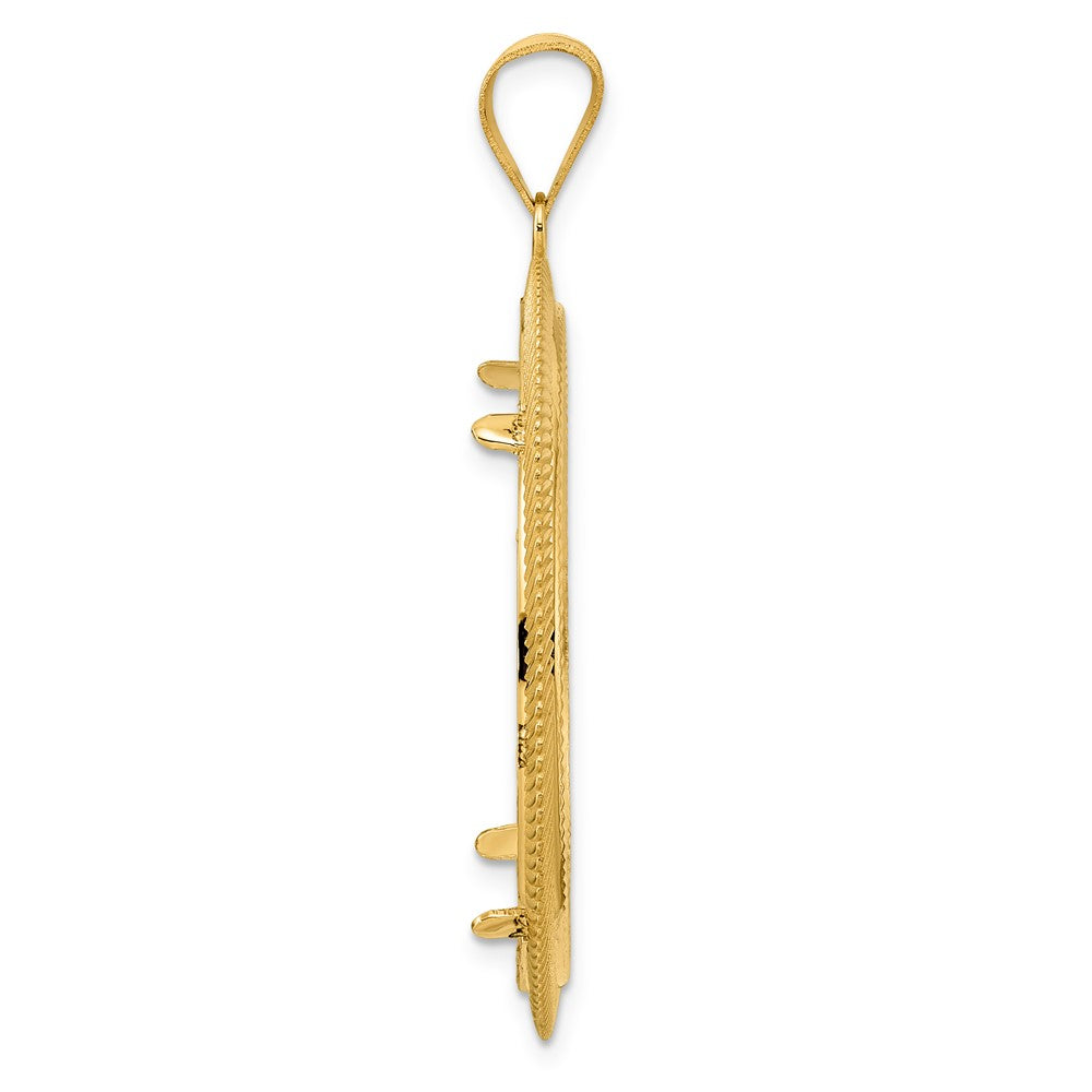 14k Diamond Cut Scalloped with 32.0mm Prong Coin Bezel Pendant