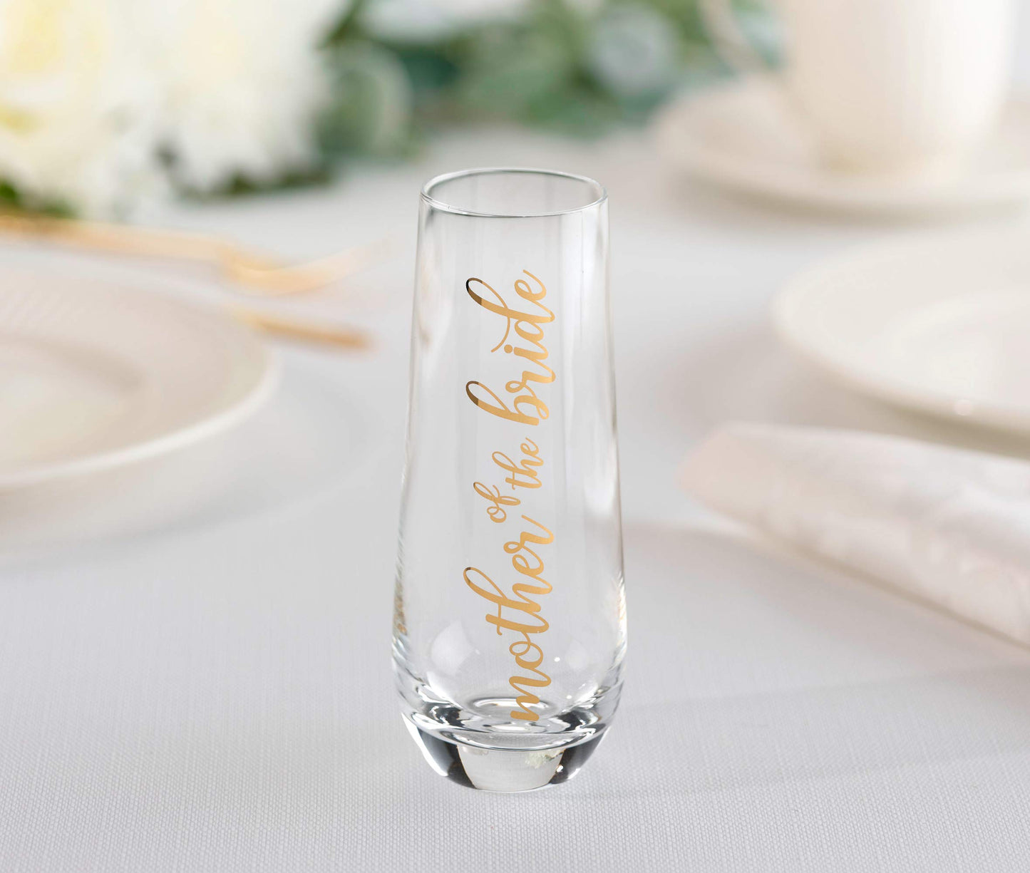 Lillian Rose Mother of Bride Stemless Champagne Wedding Toasting Glass, 1 Count (Pack of 1), Clear