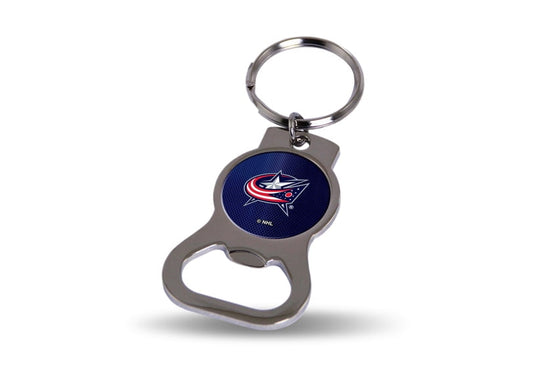 Columbus Blue Jackets Premium Solid Metal Bottle Opener Keychain, Silver Key Ring, Team Logo