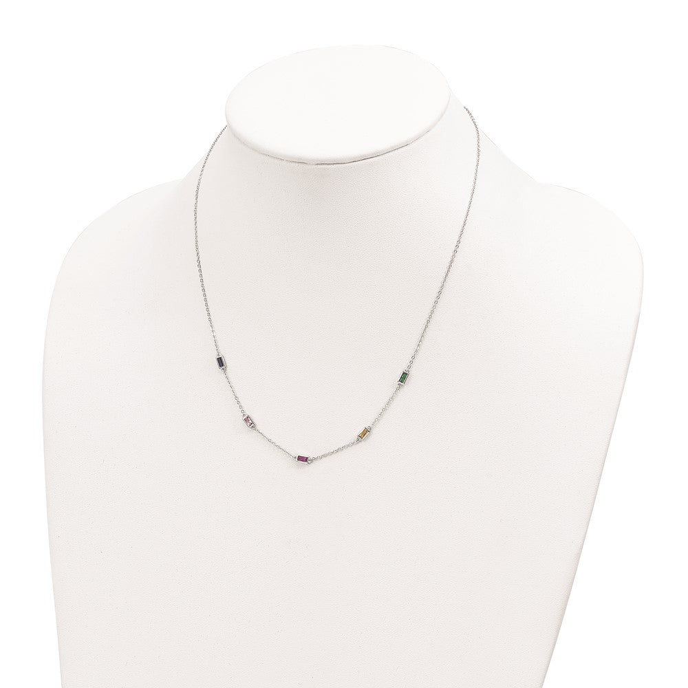 Sterling Silver Rhodium-plated Polished Multicolor CZ Necklace 18 Inches