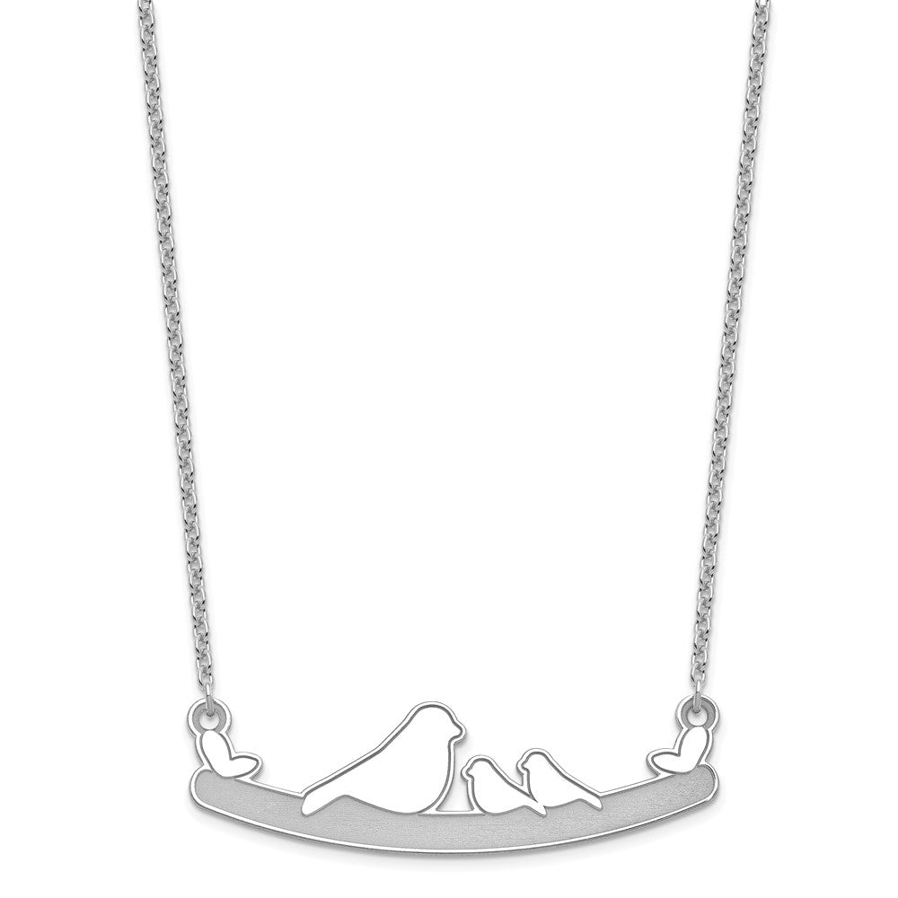 Sterling Silver/Rhodium-plated Mom and 2 Baby Birds Necklace
