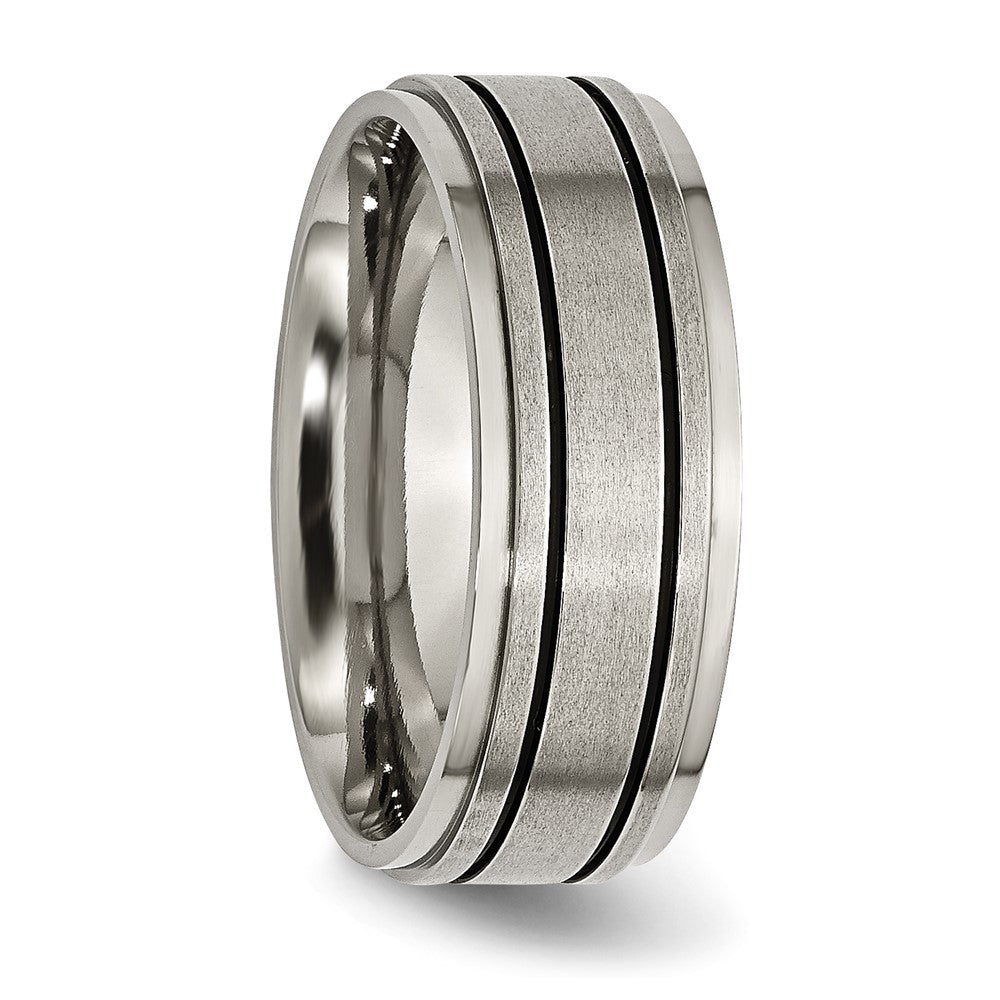 Titanium Satin Center Black Enamel 8mm Ridged Edge Band Size - 7