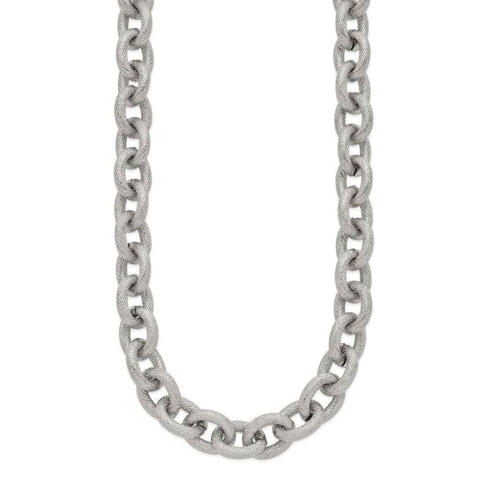 Stainless Steel Polished and Textured Link 16.5in Necklace