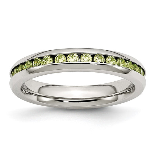 Stainless Steel Polished 4mm August Light Green CZ Ring Size - 6