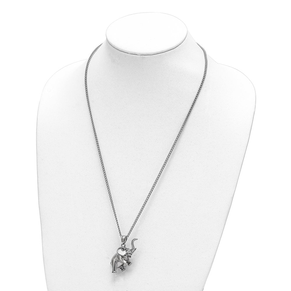 Stainless Steel Polished 3D Elephant 24in Necklace