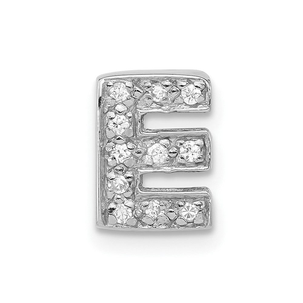 Sterling Silver Polished CZ Initial E Chain Slide Charm