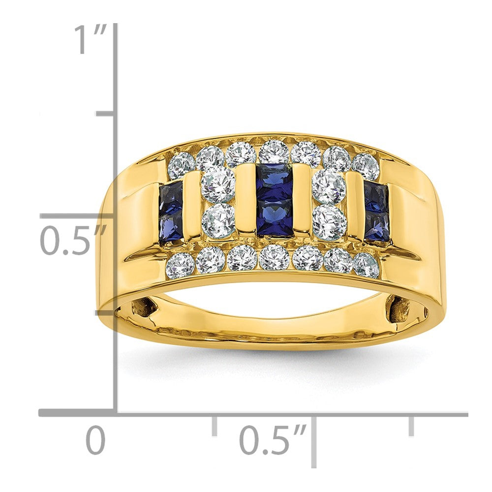 IBGoodman 14k 1 1/4 carat Lab Grown Diamond VS/SI+ G+ and Lab Created Blue Sapphire Complete Men's Ring