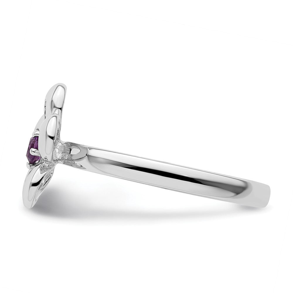 Sterling Silver Stackable Expressions Polished Amethyst Flower Ring Size -8