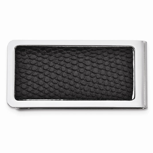 Black Lizard Texture Faux Leather Silver-tone Money Clip QGM5015