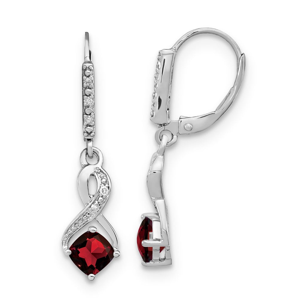 Sterling Silver Garnet & Diamond Leverback Dangle Earrings